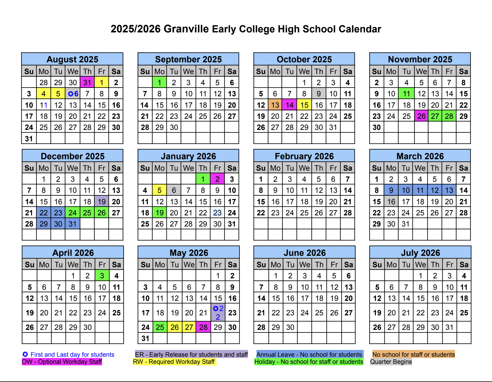 Early College Calendar